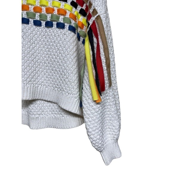 Alice and Olivia Claudette Ribbon Fringe Sweater Women’s Size Large - Picture 7 of 11